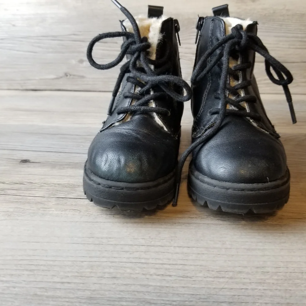 Zara Infants Black Faux Fur Lined Combat Boots